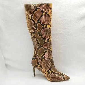 Steve Madden Snake Print Heeled Boots - Brown and Tan